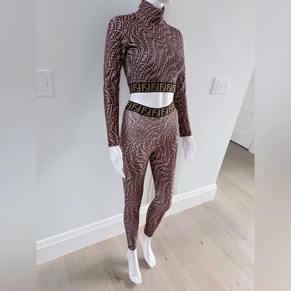 Fendi Geometric Matching Leggings Set - Brown and Black size XS/S - Picture 9 of 16